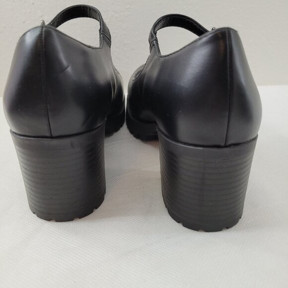 Soda Shoes Women's 7.5 Black Mary Jane Heels Lug Sole Chunky Block Heel Strap - Picture 6 of 15